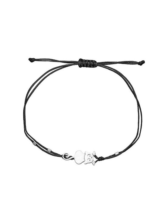 Onirolithi Silver cat bracelet on black cord