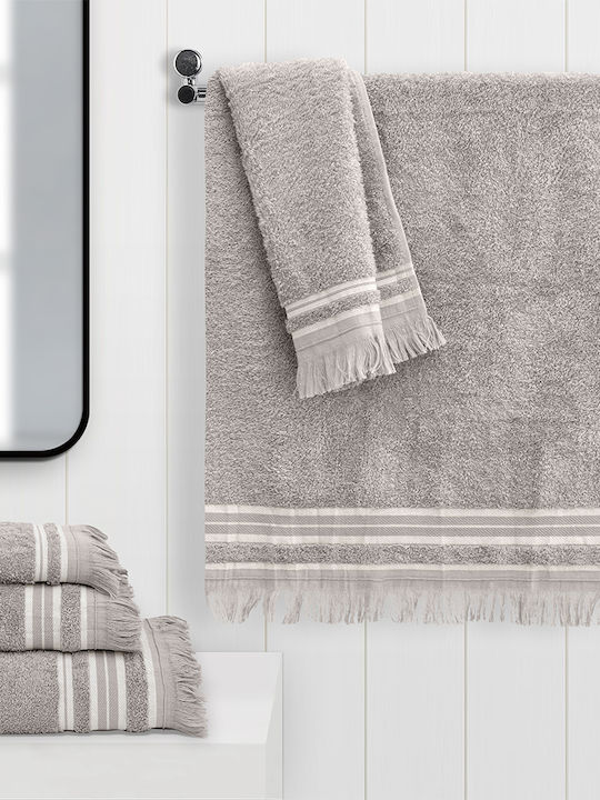 Lino Home Σετ Πετσέτες Μπάνιου 3τμχ Casia Grey Βάρους 450gr/m²