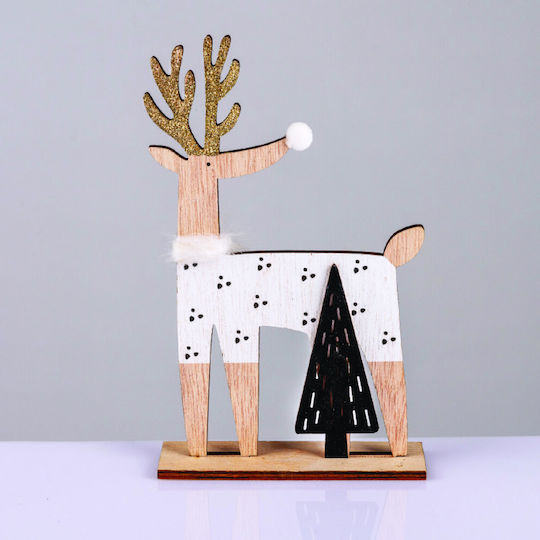 Aca Christmas Wooden Figure Deer Height 20cm 6pcs Wooden Deer With Tree