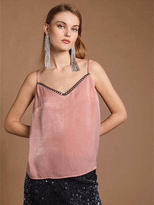Women's Blouse Velvet with Straps Pink