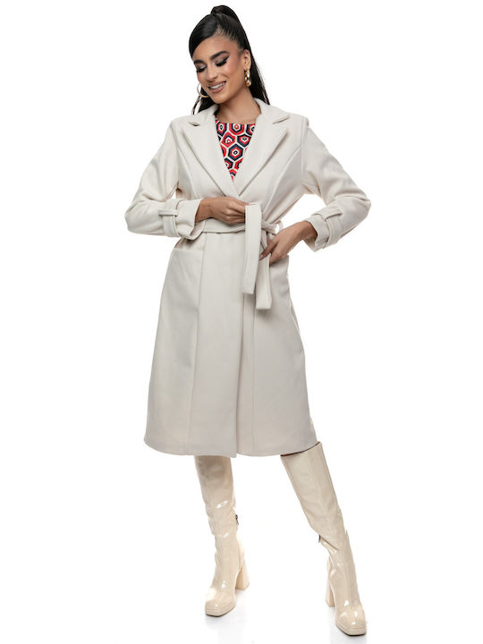 RichgirlBoudoir Women's Midi Coat with Buttons White