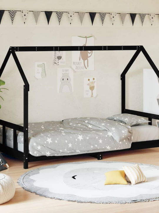 Παιδικό Κρεβάτι Μονό Μαύρο για Στρώμα 90x190cm
