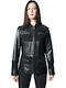 Women's Short Lifestyle Leather Jacket for Winter Black
