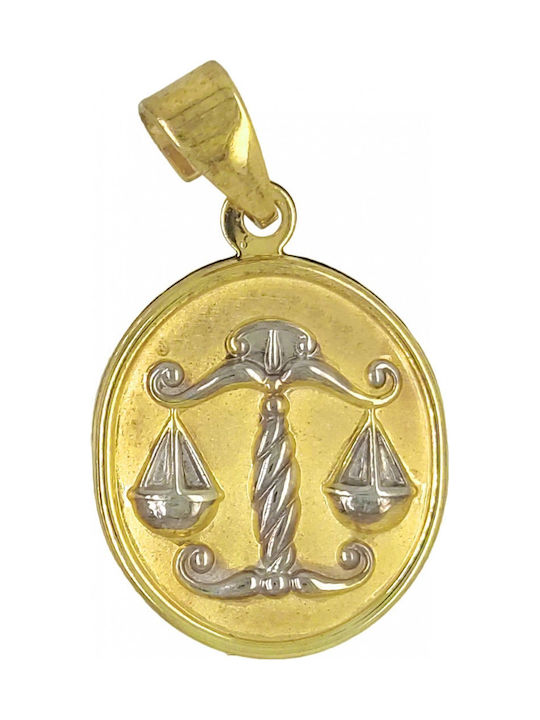 Mertzios.gr Charm Talisman Constantin Semn Zodiacal Balanță Din Aur Galben 9K