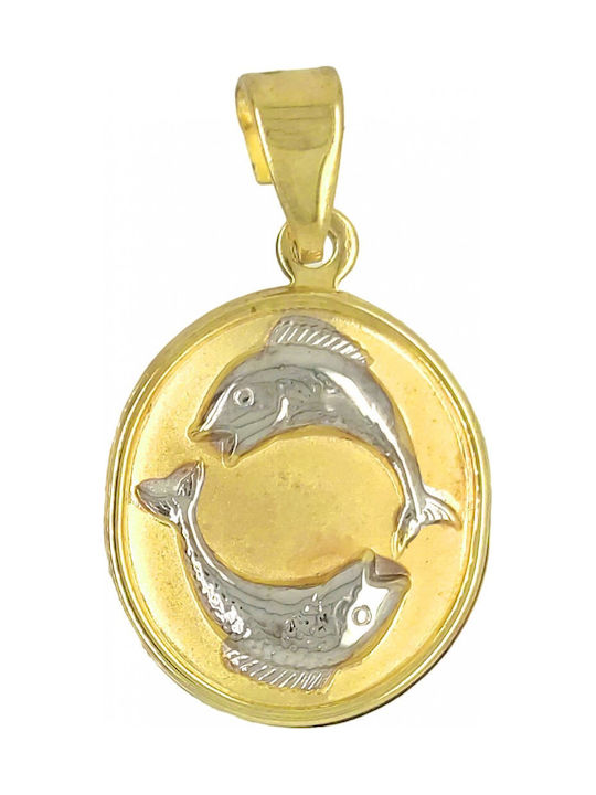 Mertzios.gr Charm Talisman Konstantin Tierkreiszeichen Fische aus 9K Gold