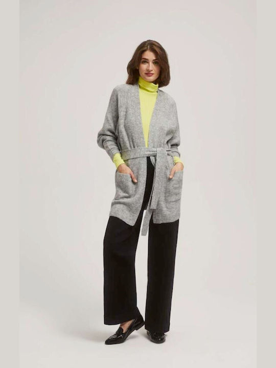 Make your image Long Women's Knitted Cardigan with Zipper Gray