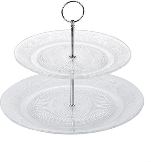 General Trade Γυάλινη Εταζέρα 2 Ορόφων Λευκή Ø18cm Π23xΜ25cm
