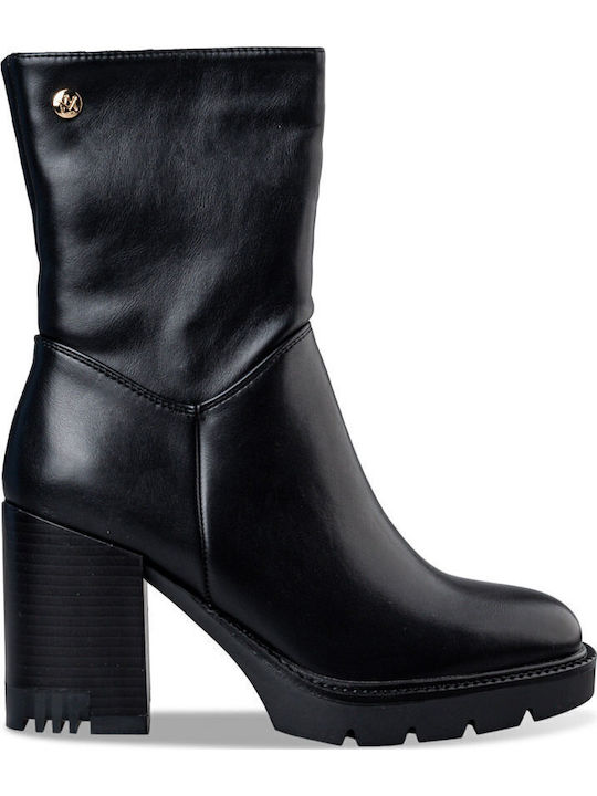 Ghete Dama Ankle Boots Cu Toc Înalt Negre