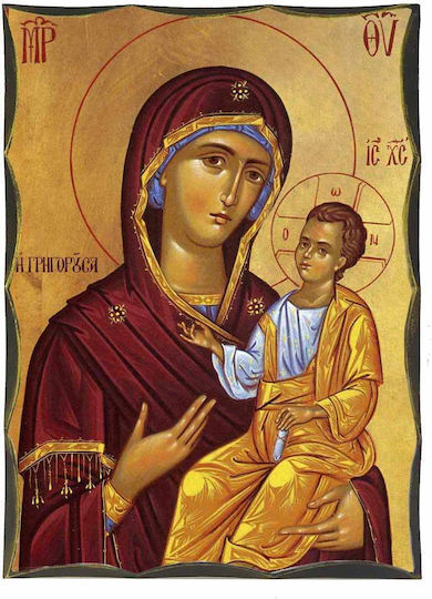 Polyart Saint Icon Virgin Mary Holding the Infant Wooden 20x28cm