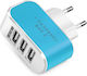 GloboStar Зарядно без кабел с 3 USB-A порта Син...