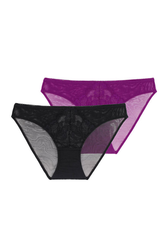 Dorina Γυναικεία Slip MultiPack με Δαντέλα Μαύρα