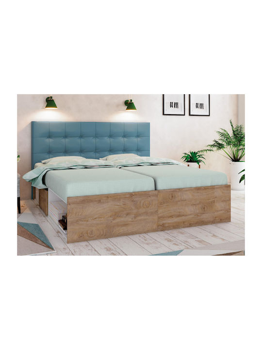 K 958 Κρεβάτι Μονό Επενδυμένο με Ύφασμα Γαλάζιο με Αποθηκευτικό Χώρο & Τάβλες για Στρώμα 90x200cm