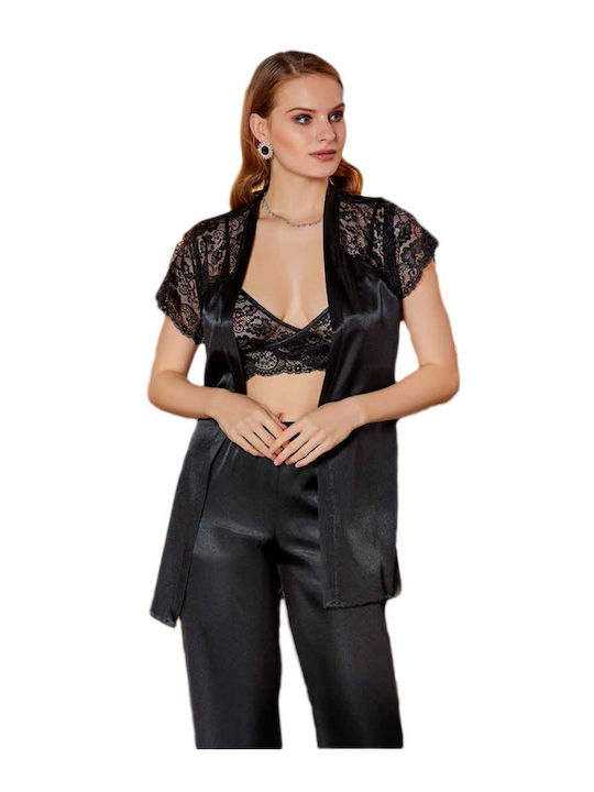 FMS Winter Damen Robe mit Pyjama Schwarz