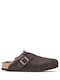 Boston Suede Shearling Χειμερινές Γυναικείες Παντόφλες με Γούνα Mocca Narrow Fit