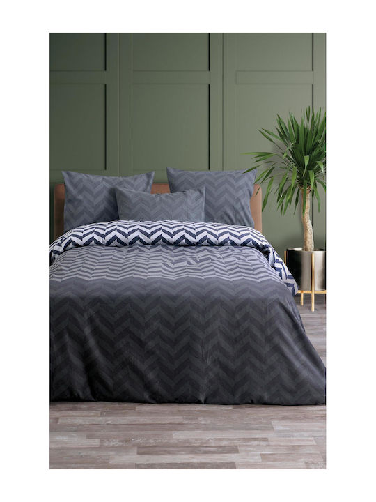 Makis Tselios Home Zic Zac Super Double Cotton Duvet Cover Set with Pillowcases 240x260 Grey