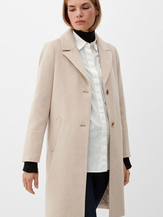 Women's Beige Coat with Buttons