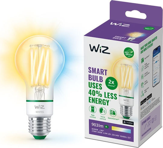 WiZ Smart Bulb LED 4.3W for Socket E27 and Shape A60 Warm White 903lm