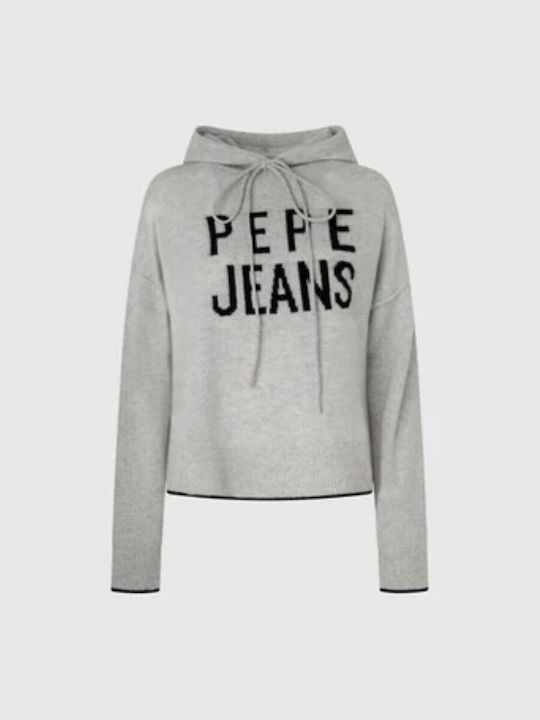 Pepe Jeans Γυναικείο Μακρυμάνικο Πουλόβερ με Κουκούλα Γκρι