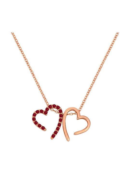 Verorama Necklace Double with design Heart from Gold Plated Silver