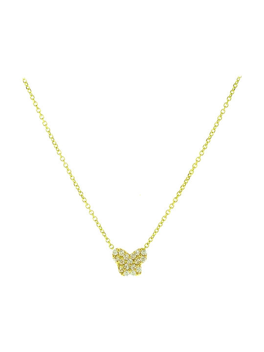 Art d or Necklace with design Butterfly from Gold 9 K with Zircon