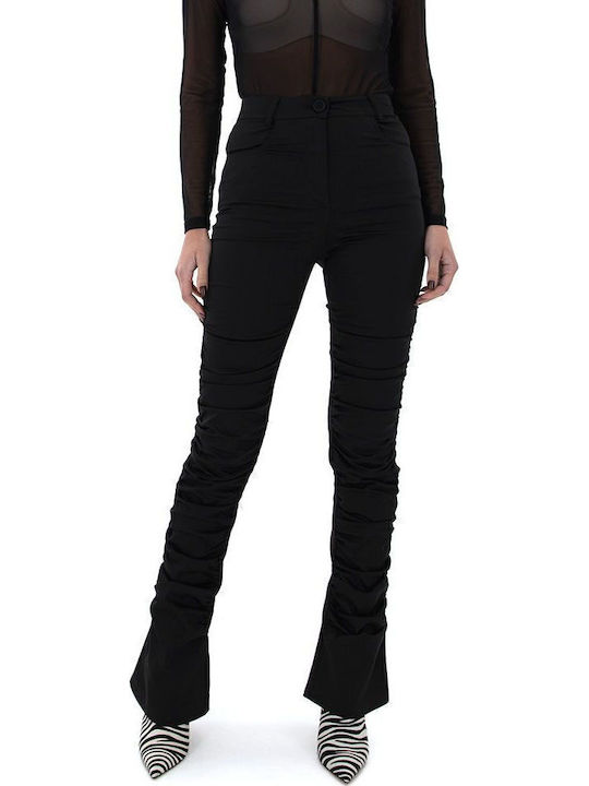 Pants Women's High-waisted Fabric Trousers Slim Fit Black