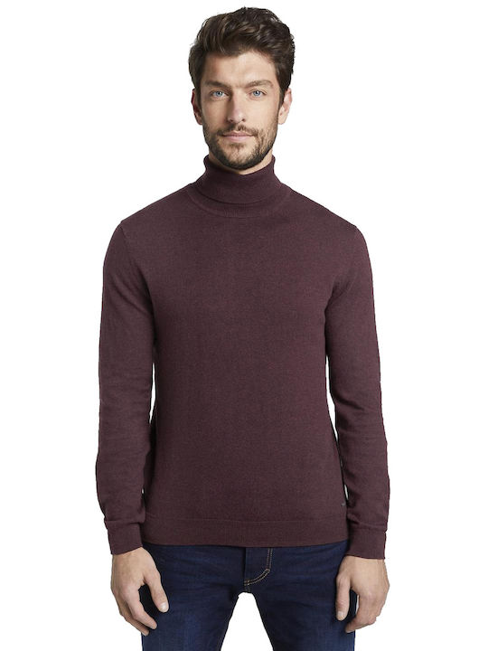 Tom Tailor Men's Long Sleeve Sweater Turtleneck Dark Wineberry Melange