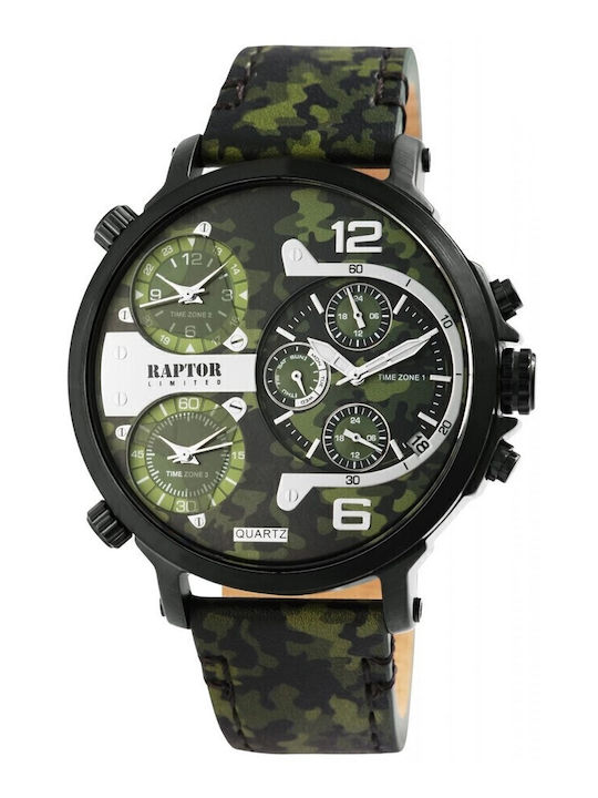 Raptor Ceas Barbati cu Mecanism de Baterie si Curea din Piele Verde
