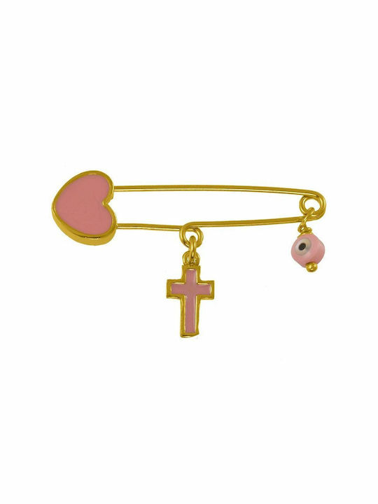 Amor Amor Child Safety Pin Ματάκι made of Gold Plated Silver with Cross