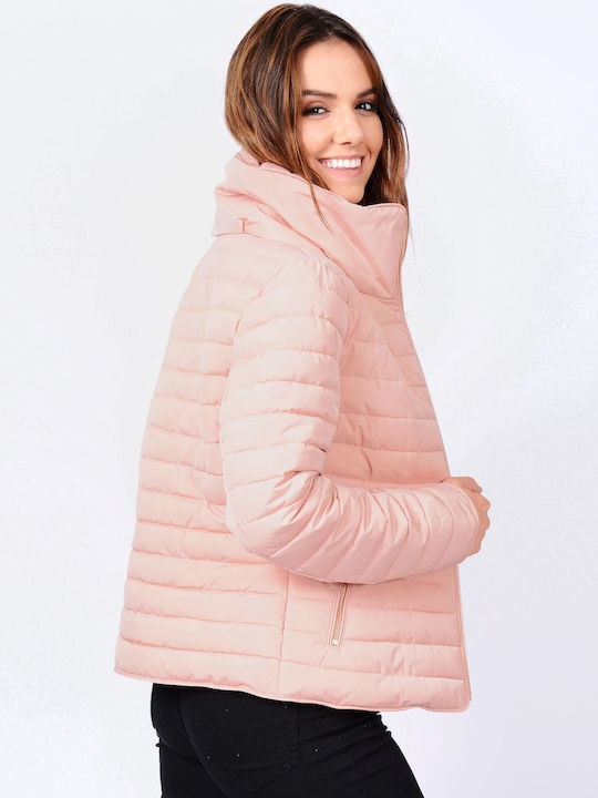 Tokyo Laundry Κοντό Γυναικείο Puffer Μπουφάν για Χειμώνα Blush Pink