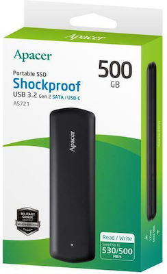 Apacer AS721 500GB USB 3.2 SSD Stick mit Verbindung USB-C Schwarz