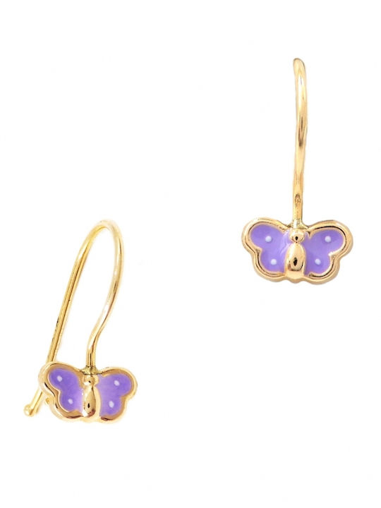 Polytimo Kids Earrings Pendants Butterflies from Gold 9K