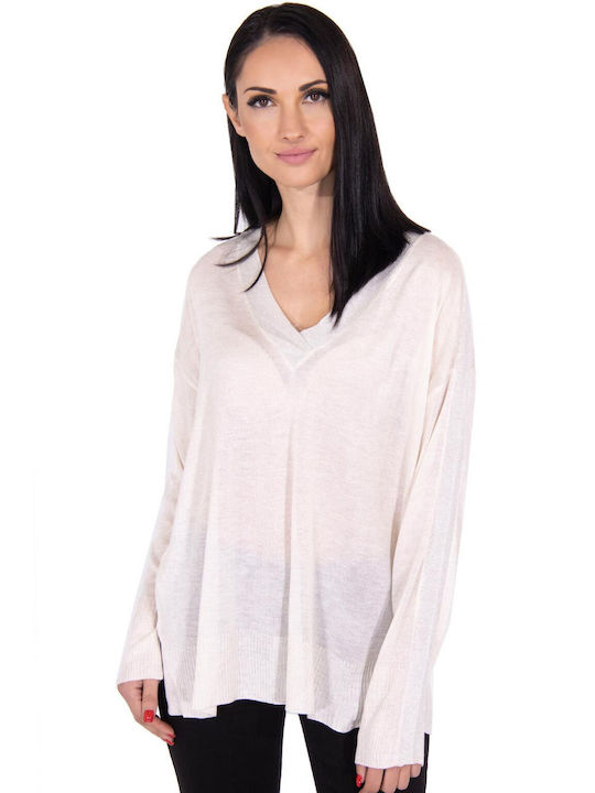 Byoung Women's Long Sleeve Sweater with V Neckline 80115/OFF WHITE
