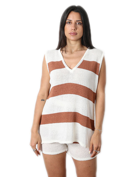 Chica Women's Sleeveless Sweater Striped Coffee