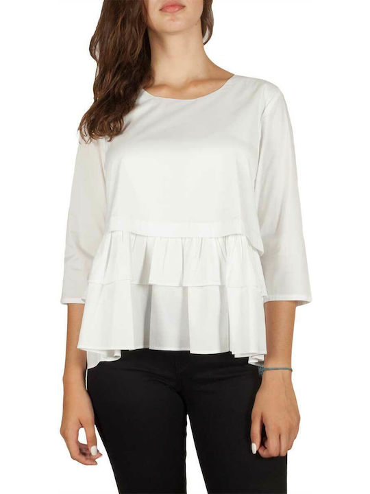 Soft Rebels Damen Bluse Baumwoll mit 3/4 Ärmel White