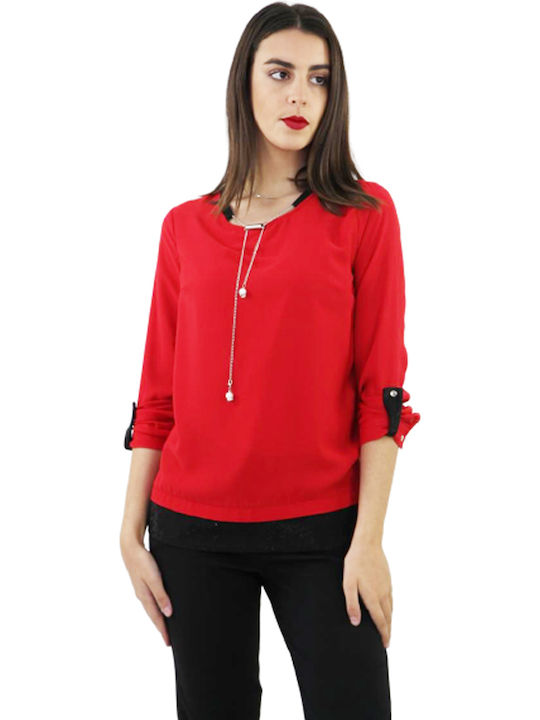 Kalliope Damen Bluse mit 3/4 Ärmel Red