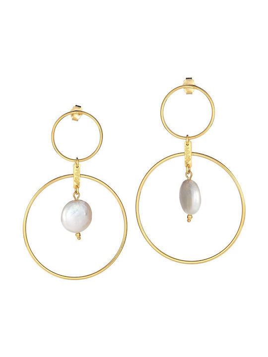 Χειροποίητα Earrings Pendants made of Silver Gold Plated with Pearls