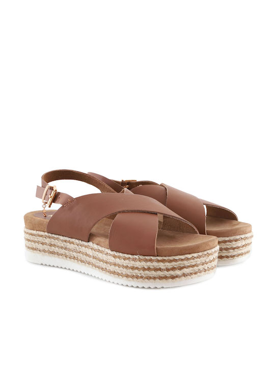 Mexx Flatforms Leather Women's Sandals Brown