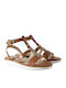 Briard Ring Tstrap Leather Women's Flat Sandals in Brown Color