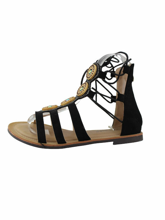 Alta Moda Leather Women's Flat Sandals in Black Color