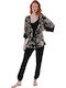 Sevim Winter Damen Pyjama-Set Satin,σατεν Schwarz