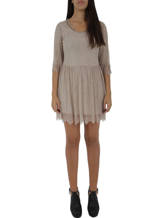 Mini Damenkleid mit Rüschen Beiges