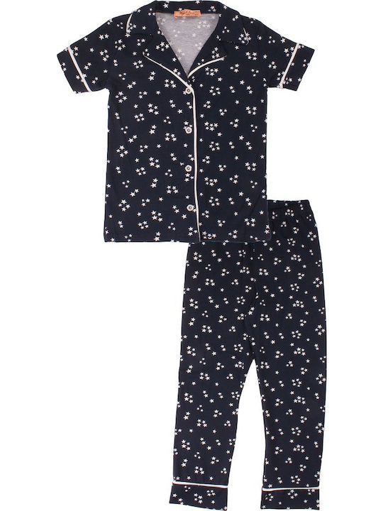Sexen Kinder Schlafanzug Sommerlich Baumwoll Marineblau