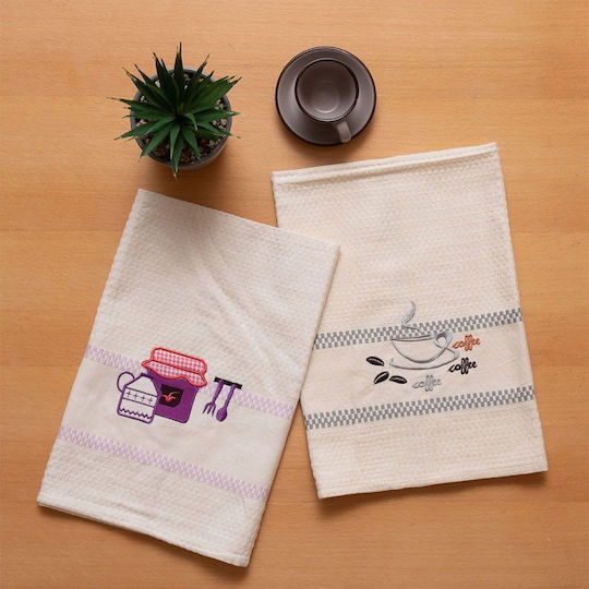Viopros Viopros Küchentücher Ecru-Lila 45x65cm 2 Stück