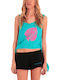 Women's Blouse Cotton Sleeveless Polka Dot Turquoise