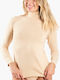 A.A UNDERWEAR Women's Long Sleeve Cotton Turtleneck T-Shirt Beige