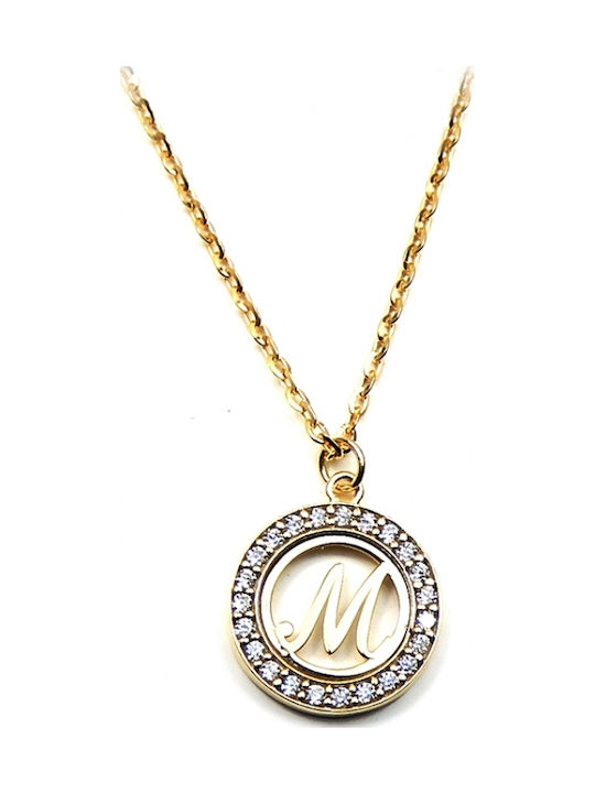 Personal Jewel Κολιέ Μονόγραμμα "Μ" από Επιχρυσωμένο Ασήμι με Ζιργκόν