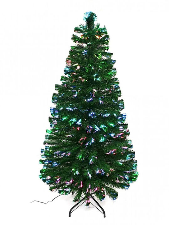 Christmas Green Tree with Metallic Base, Built in Branches and Optical Fibers Lighting H180cm