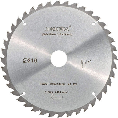 Metabo Δίσκος Κοπής Ξύλου με 40 Δόντια 216mm