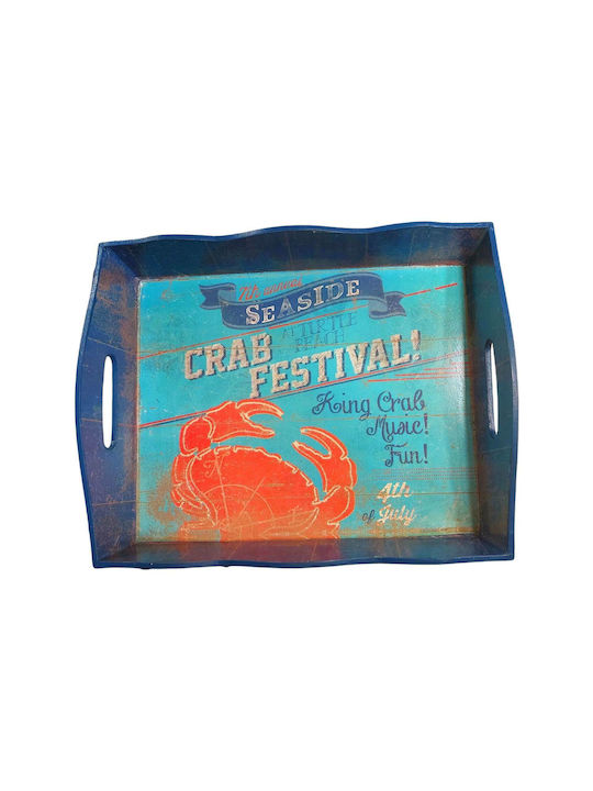 Collezione Imports Wooden Rectangular Serving Tray with Handles in Blue Color 38x31x8cm 1pcs