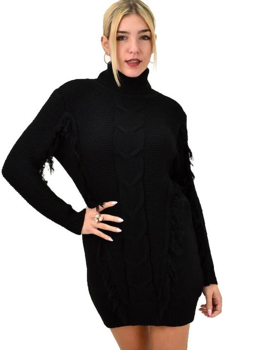 Potre Mini Dress Knitted Turtleneck Black